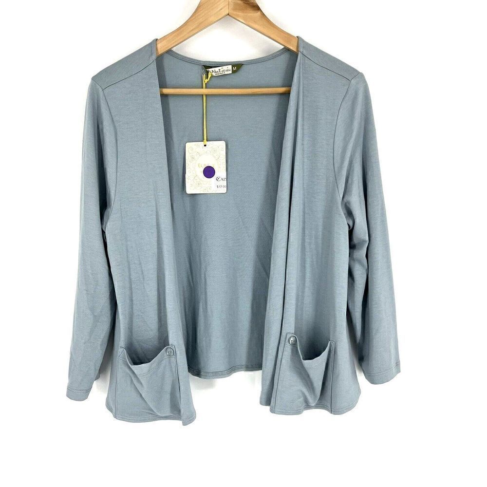 Chalet Sweater Size Medium Womens Blue Cardigan Open Front Kiara Stretch Crop